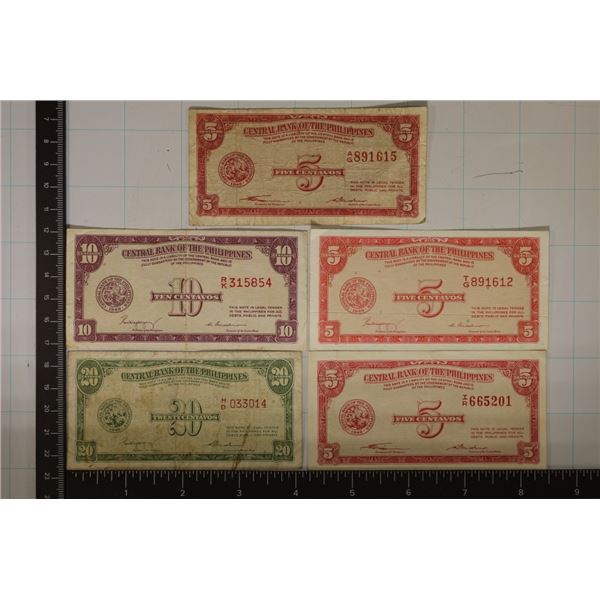 5 BANK OF PHILIPPINES CIRCA LATE 1940'S BILLS: 3-5