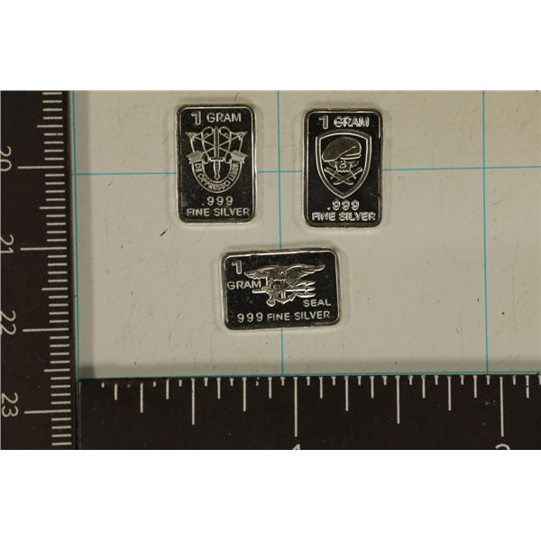 3-1 GRAM .999 SILVER BARS: MILITARY THEMED ALL