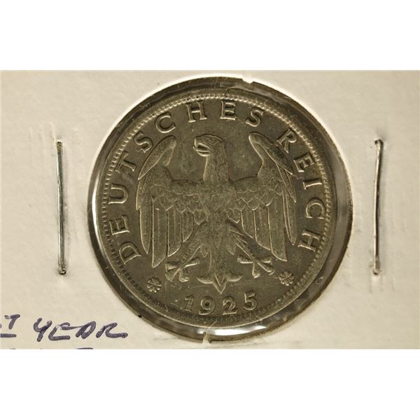 1925-A GERMAN SILVER WEIMAR REPUBLIC 1 REICHSMARK