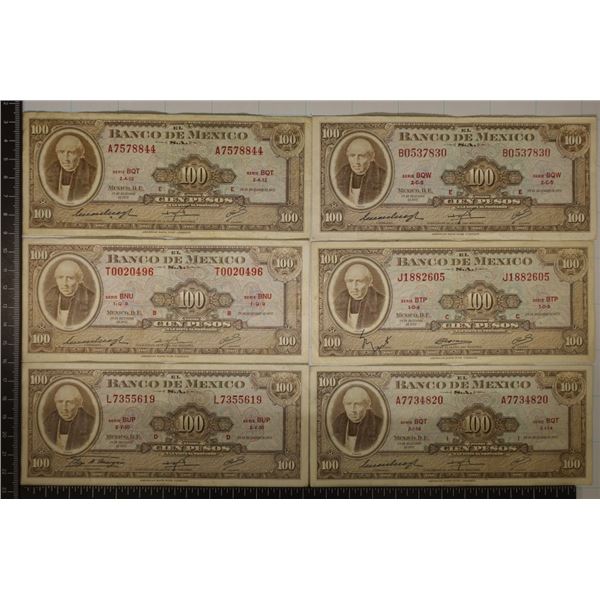 6-1972 BANK OF MEXICO 100 PESO BILLS.