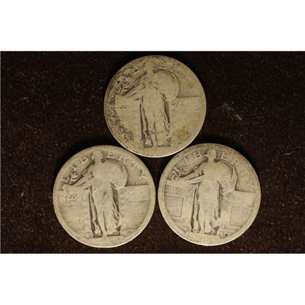 3 UNDATED STANDING LIBERTY QUARTERS