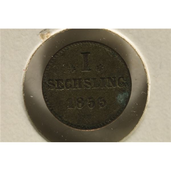 1855 HAMBURG GERMANY SILVER 1 SECHSLING