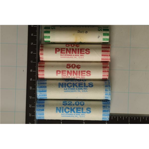 5-BRILLIANT UNC US COIN ROLLS: 2011-D $5 ROOSEVELT