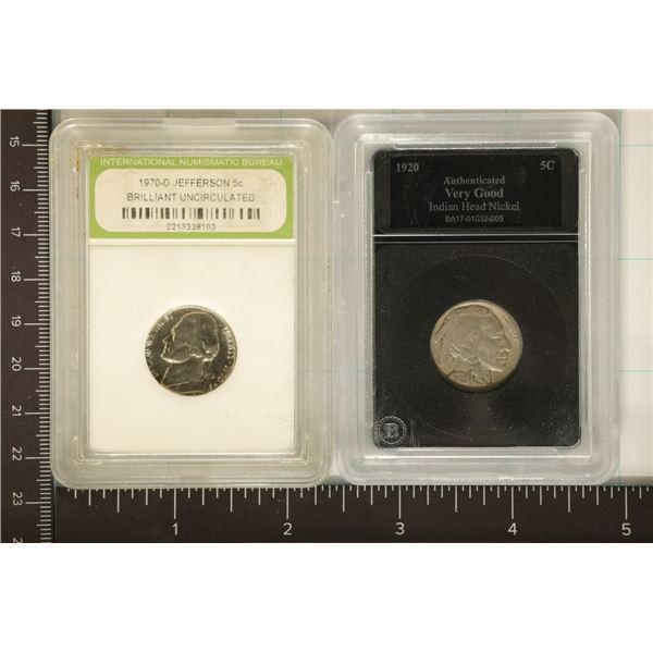 2 US NICKELS: 1920 BUFFALO NICKEL VG & 1970-D