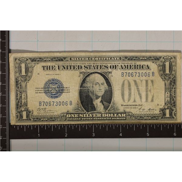 1928-A US $1 SILVER CERT "FUNNY BACK" BLUE SEAL