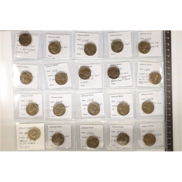 20-1959 ERROR JEFFERSON NICKEL COINS: ALL UNC