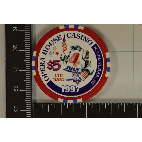 1997 $5 OPERA HOUSE CASINO CHIP LAS VEGAS, NEVADA