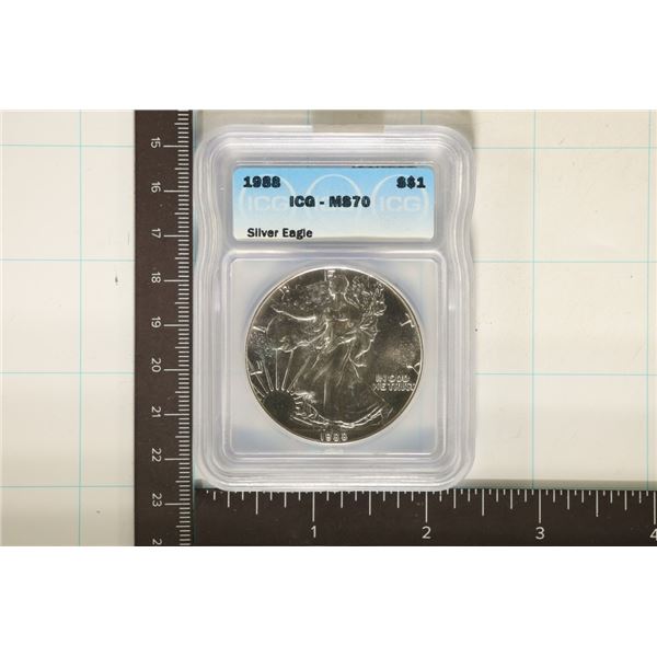1988 AMERICAN SILVER EAGLE ICG MS70 1 OZ. SILVER