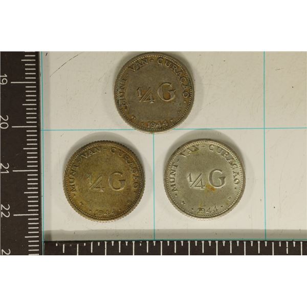 3-1944 CURACAO SILVER 1/4 GULDENS .2211 OZ. ASW