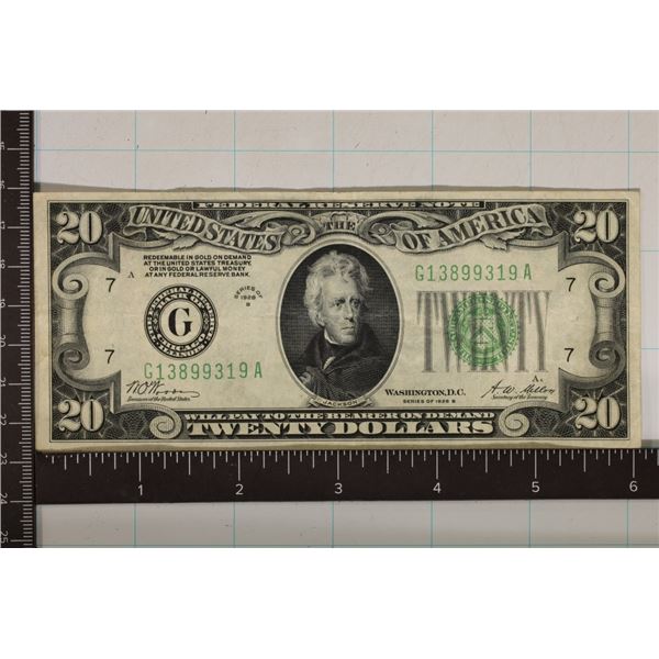 1928-B US $20 FRN REDEEMABLE IN GOLD ON DEMAND