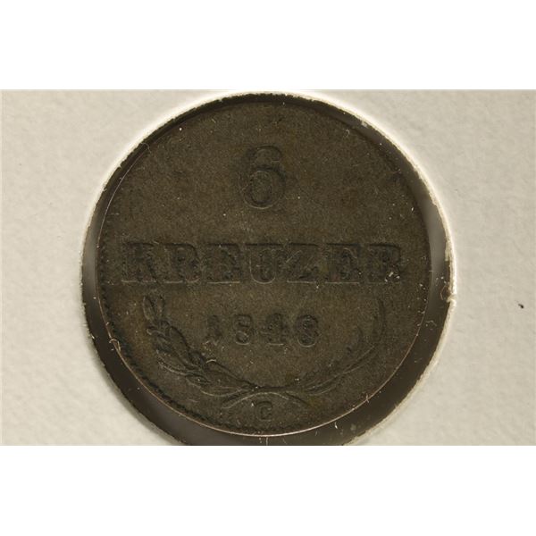 1848 AUSTRIA SILVER 6 KREUZER .0307 OZ. ASW