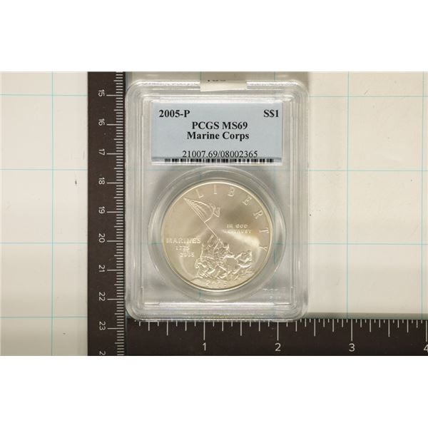 2005-P US MARINE SILVER DOLLAR PCGS MS69