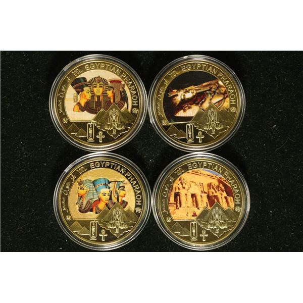 4-GOLD PLATED EGYPTION PHAROAH COINS: ALL WITH