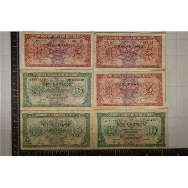 6-1943 BELGIUM BILLS: 3-5 FRANCS & 3-10 FRANCS