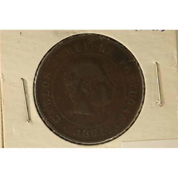 1891 PORTUGAL 20 REIS WITH A CHOP LINE