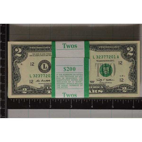 2009-100-CU CONSECUTIVE SERIAL NUMBERS US $2 BILL
