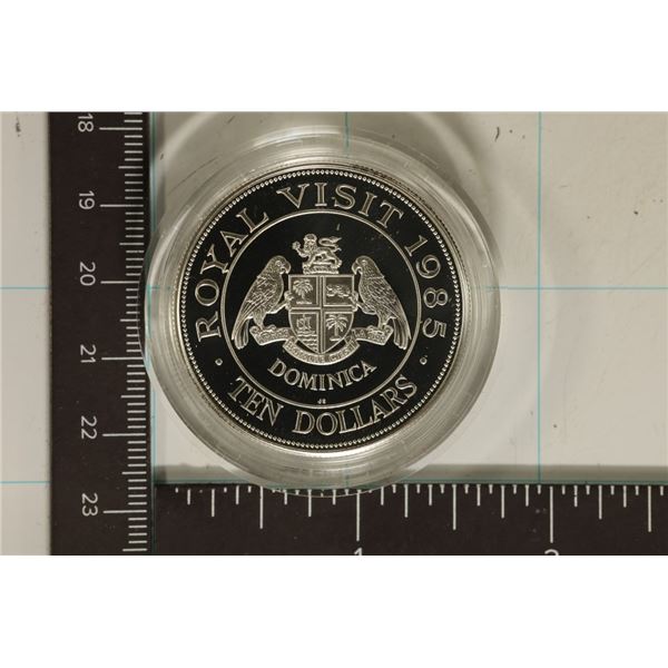 1985 DOMINICA PROOF SILVER $10 "ROYAL VISIT" IN