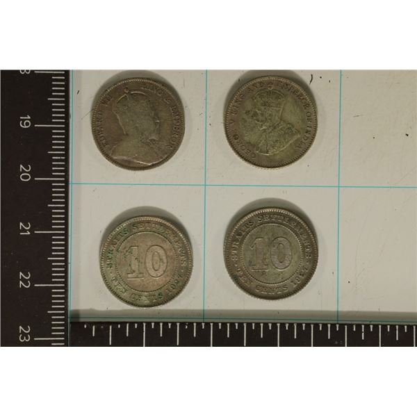 4 STRAITS SETTLEMENT SILVER 10 CENTS: 1903 & 3-
