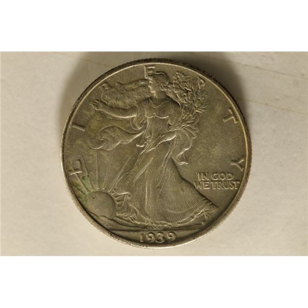 1939 SILVER WALKING LIBERTY HALF DOLLAR AU+