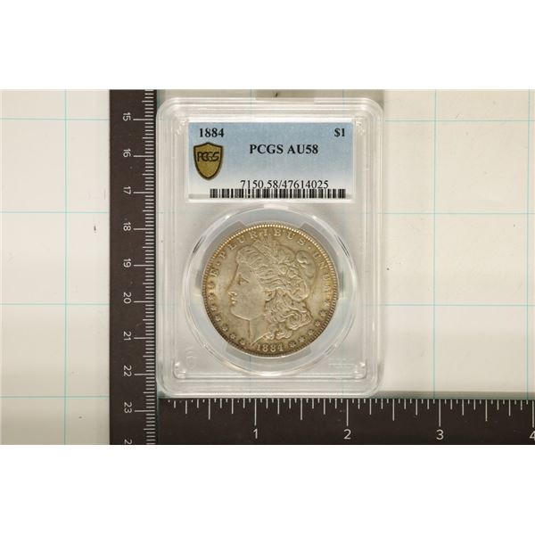1884 MORGAN SILVER DOLLAR PCGS AU58