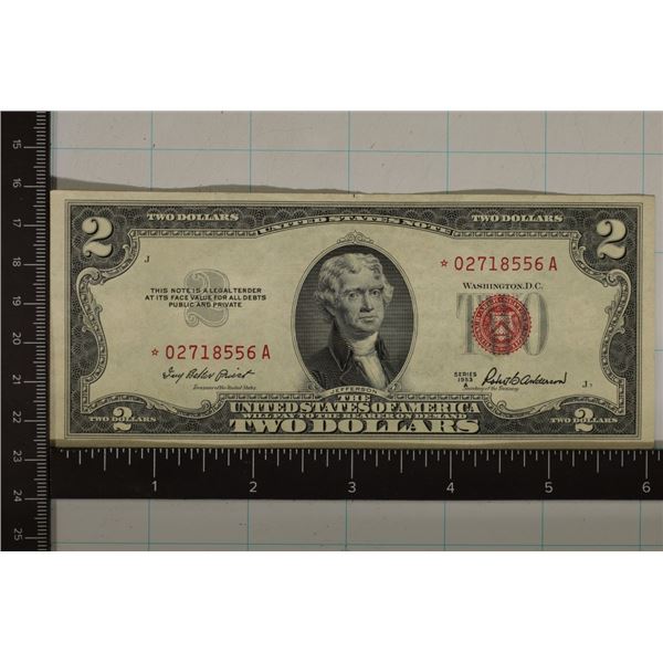 1953-A US $2 FRN RED SEAL STAR NOTE. CRISP UNC