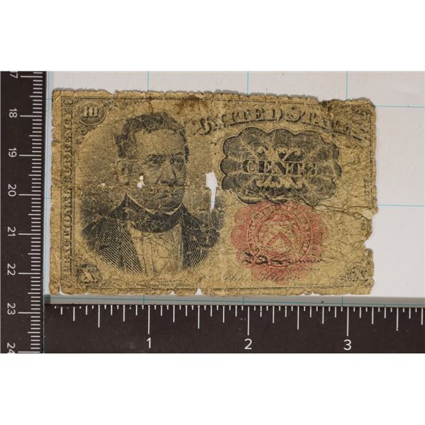 1874 US 10 CENT FRACTIONAL CURRENCY TOUGH SHAPE