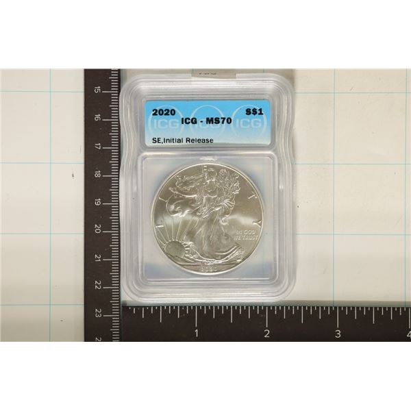 2020 AMERICAN SILVER EAGLE ICG MS70 ONE OZ SILVER
