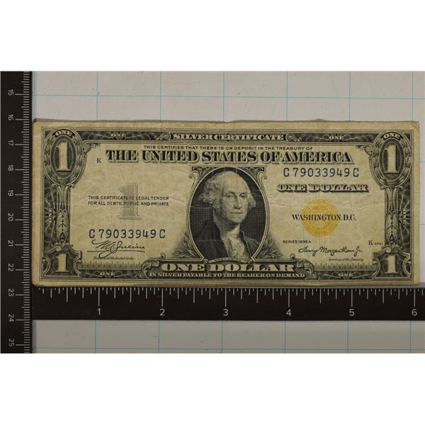 1935-A US $1 SOUTH AFRICA SILVER CERT, YELLOW SEAL