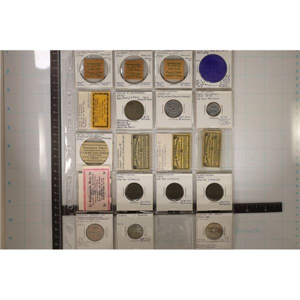19-VINTAGE TAX TOKENS & SCRIP: 1 PLASTIC, 10 METAL