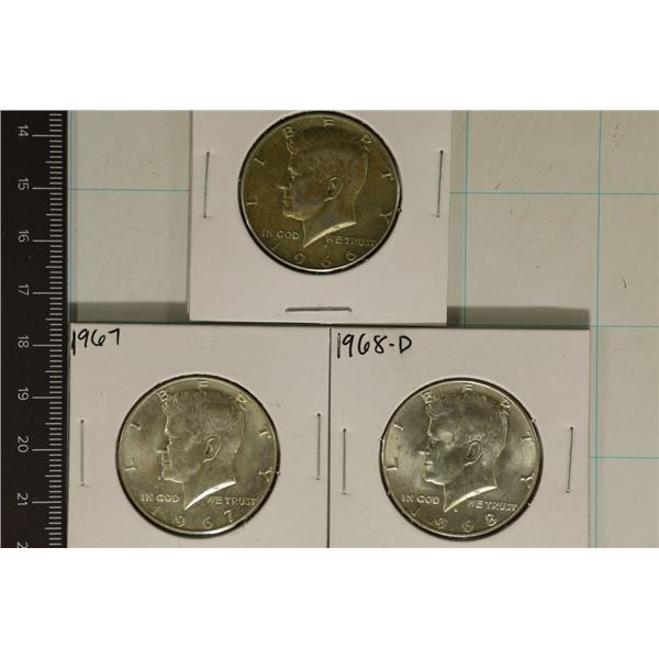 1966, 67 & 68-D 40% SILVER JOHN F. KENNEDY HALVES