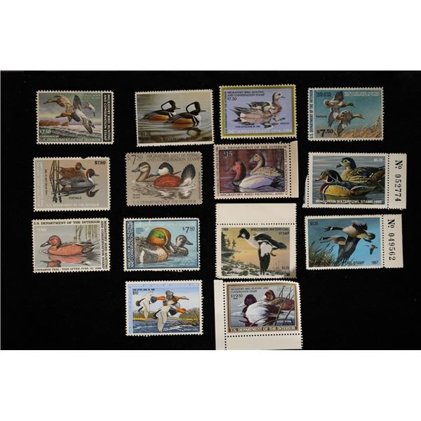14 US UNCANCELLED DUCK STAMPS. MIGRATORY BIRD
