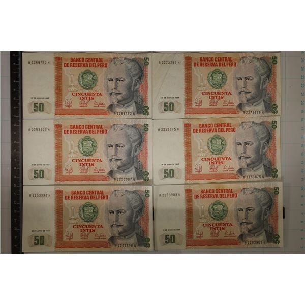 6-1997 PERU 50 INTIS COLORIZED BILLS