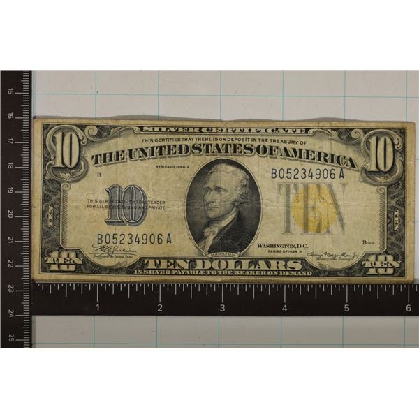 1935-A US $10 SOUTH AFRICA SILVER CERT YELLOW SEAL