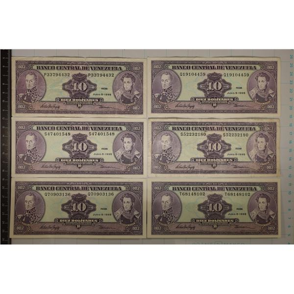 6-1995 VENEZUELA 10 BOLIVARES COLORIZED BILLS