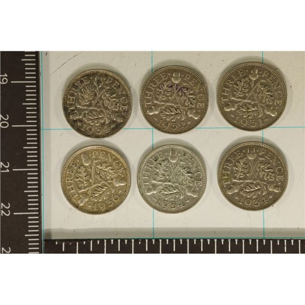 6-SILVER GREAT BRITAIN 3 PENCE: 1931, 1932, 3-1934