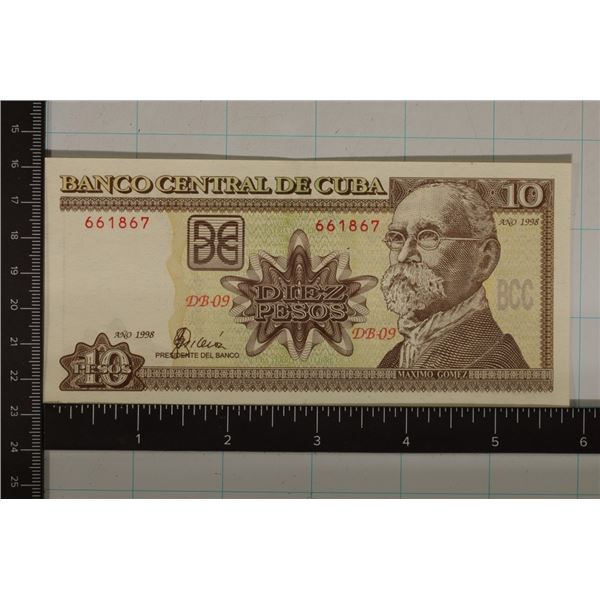 1998 CUBA 10 PESO CRISP UNC BILL