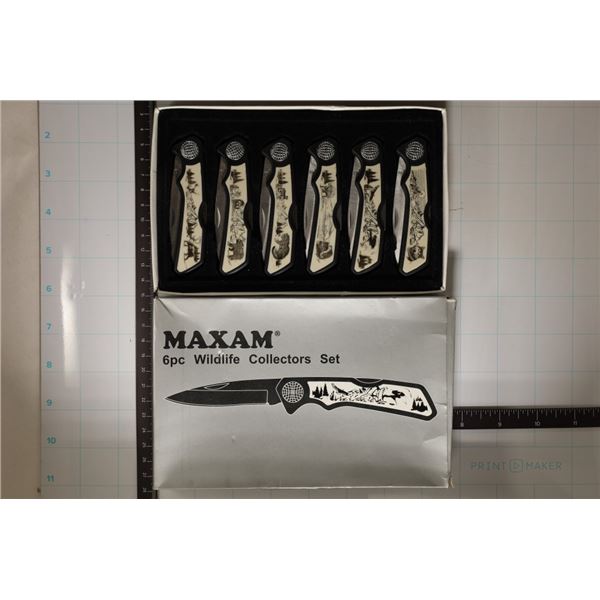 6 PIECE MAXAM WILDLIFE COLLECTORS SET KNIVES.