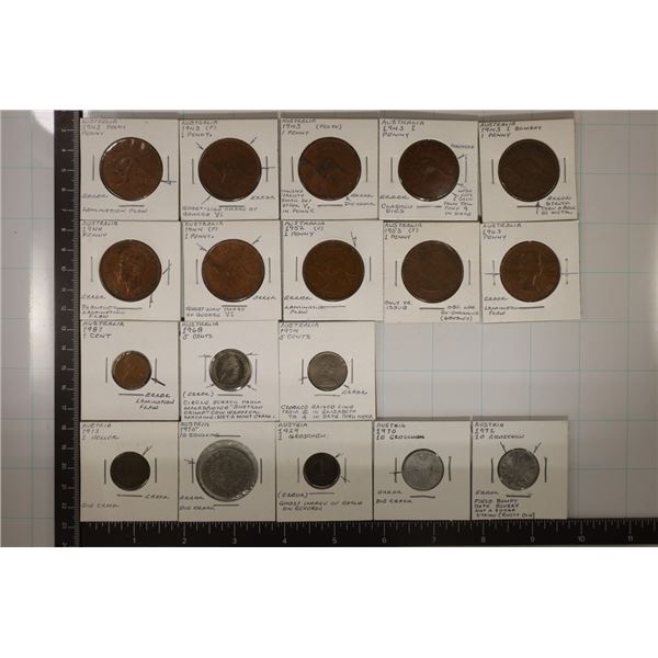 18 FOREIGN ERROR COINS: 13 AUSTRALIA 1943-1981