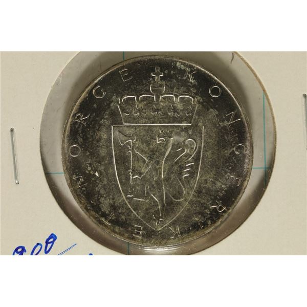 1964 NORWAY SILVER 10 KRONER UNC COIN .5787