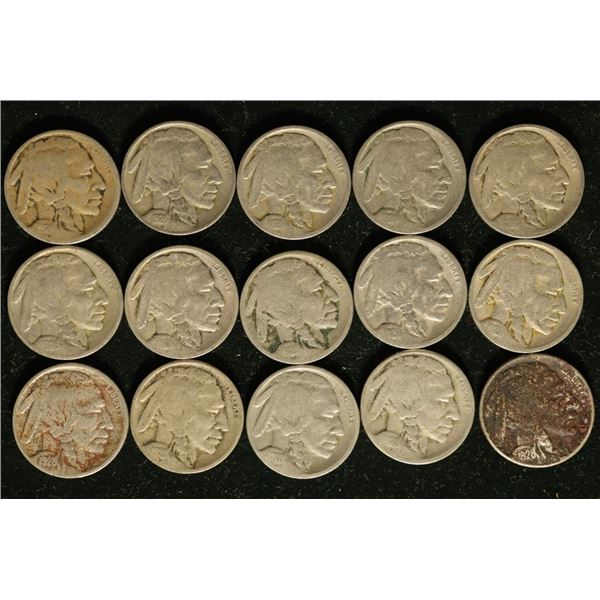 15 BUFFALO NICKELS: 1924-1928. ALL WITH DATES