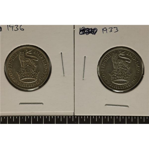 2-GREAT BRITAIN SILVER 1 SHILLING COINS: .1818