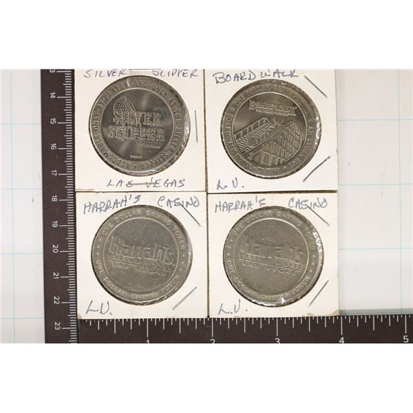 4-$1 METAL CASINO GAMING TOKENS FROM LAS VEGAS,