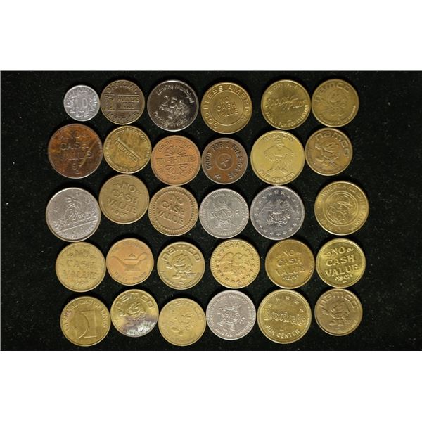 30 ASSORTED METAL GAMING TOKENS: NAMCO,