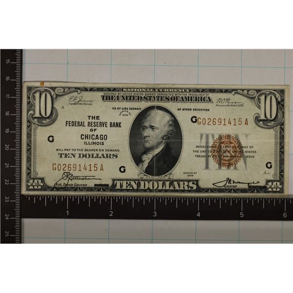 1929 US $10 NATIONAL CURRENCY, BROWN SEAL TYPE 1