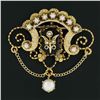 Image 2 : Victorian Revival 14K Gold Black Onyx Seed Cultured Pearl Dangle Brooch Pendant