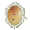 Image 3 : Large Vintage 14K White Gold Carved Shell Cameo w/ Diamond Filigree Pin Brooch