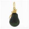 Image 3 : Vintage 14k Gold Bulb Shape Green Tourmaline Pear & Hand Wire Leaf Charm Pendant