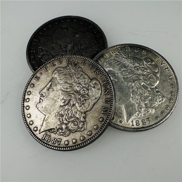 1887 Morgan Silver Dollar (VG+) Set of 3