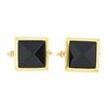 Image 1 : Vintage 18K Yellow Gold Pyramid Cut Bezel Black Onyx Square Swivel Cuff Links