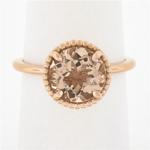 NEW 14k Rose Gold 1.98 ctw Round Morganite Solitaire w/ Twisted Wire Work Ring